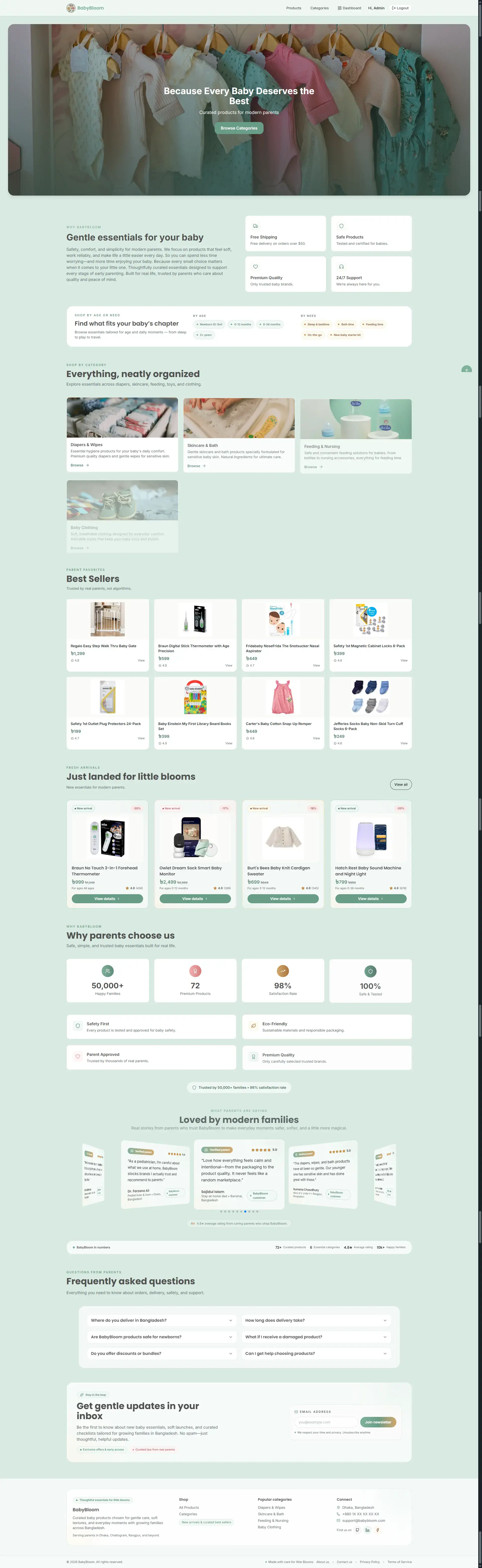 Homepage — warm, trust-building design for parents shopping for their children