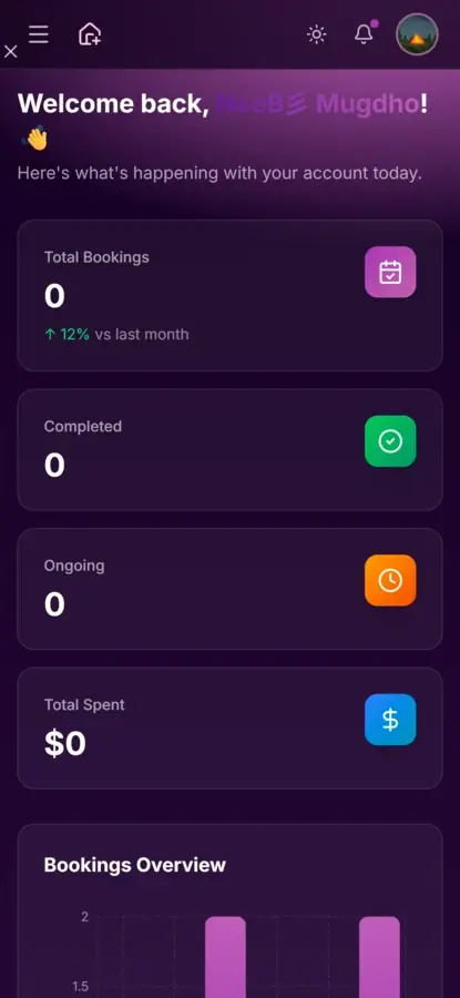 Mobile view — full booking flow optimised for mobile users