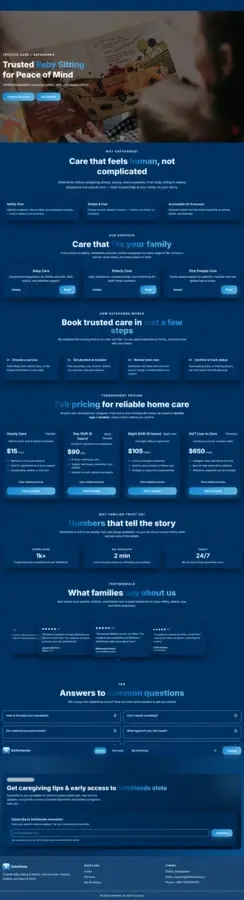 Homepage — trust-focused design for families seeking care services