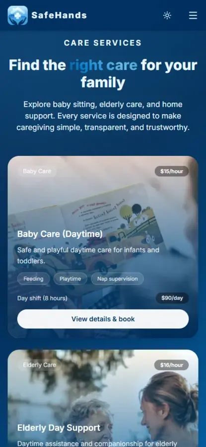 Mobile experience — optimised for families booking on the go